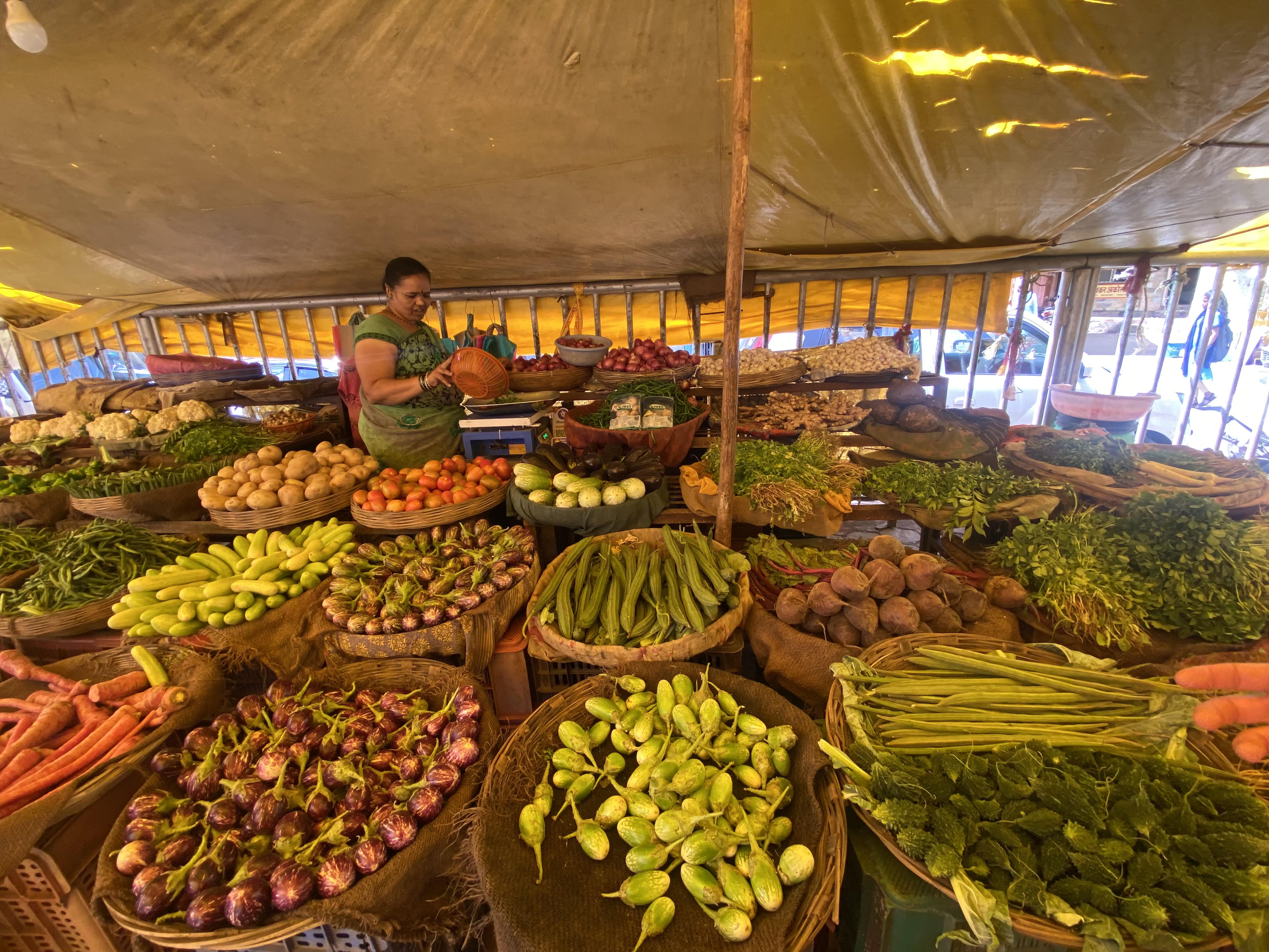 A common vegetable stand in western India