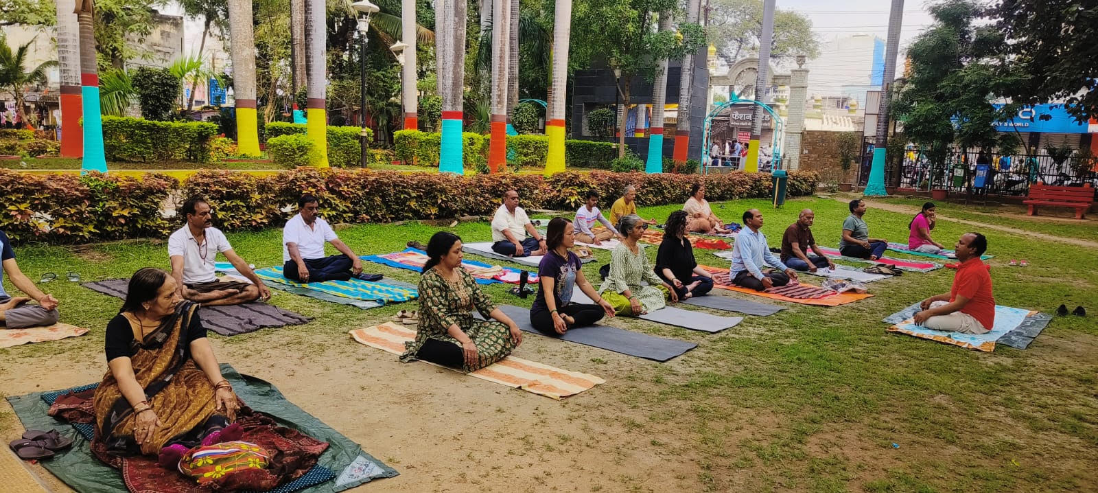 Early morning yoga in the public garden in central India